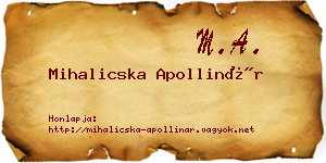 Mihalicska Apollinár névjegykártya